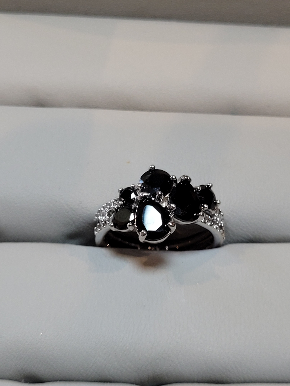 Bomb Party Black Onyx Cluster Ring On Rhodium Size 6